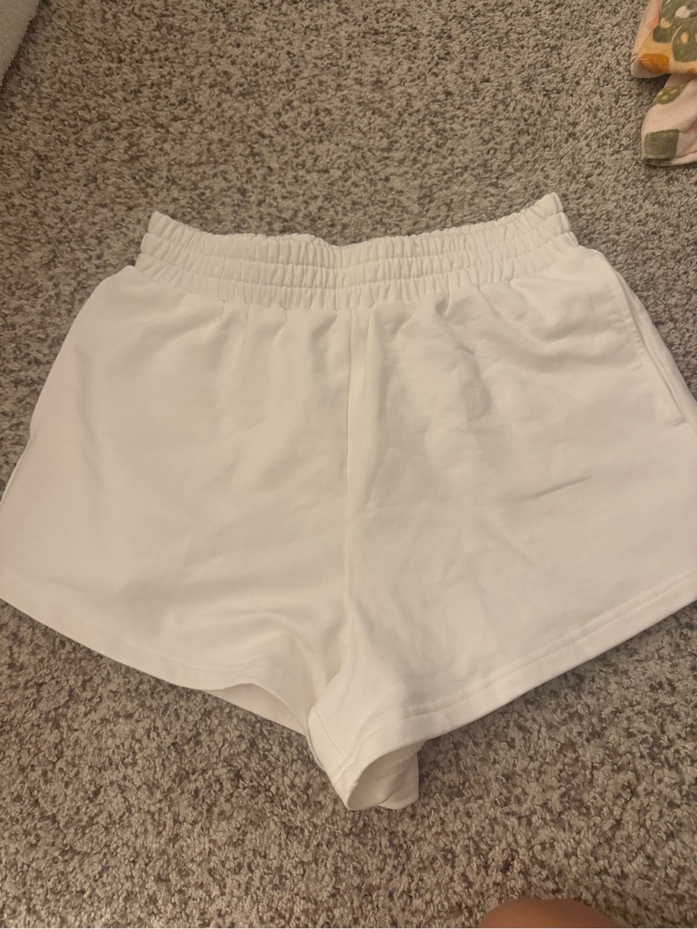 Women's White Elastic-Waist Athletic Shorts